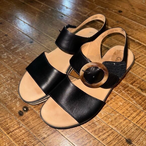 Gabor Hovercraft strappy black  lagenlook size 7 wedge sandals - Picture 1 of 5